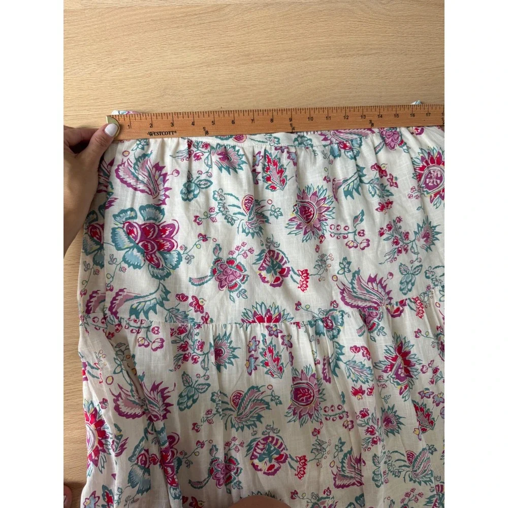 Universal Thread Cream Floral Tiered Cotton Midi Skirt Lace Trim Large NEW